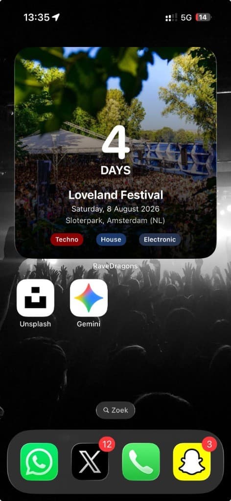 RaveDragons home screen widget counting down to Loveland Festival