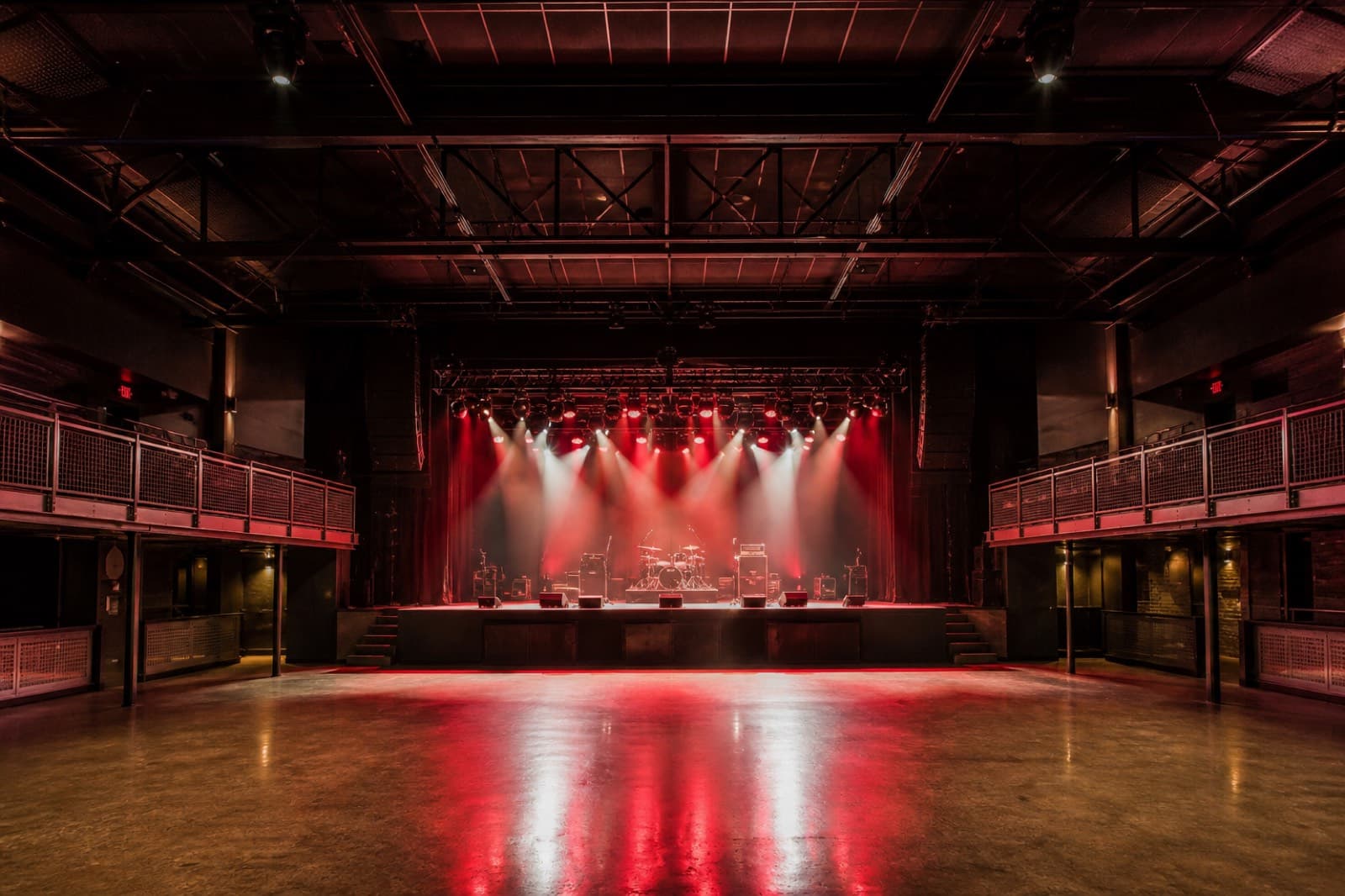 Stage and floor inside a concert venue